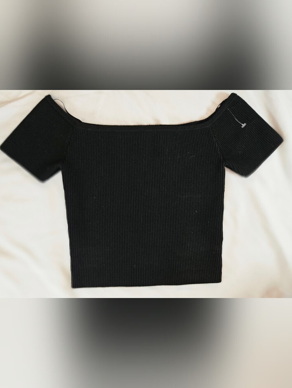 Abound Womens Black Ribbed Off The Shoulder Short Sleeve Cropped Top Size Small